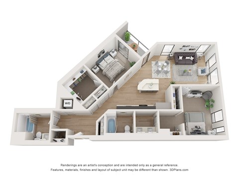 B3 Two bedroom floorplan at Star Harbor in Alameda, CA.